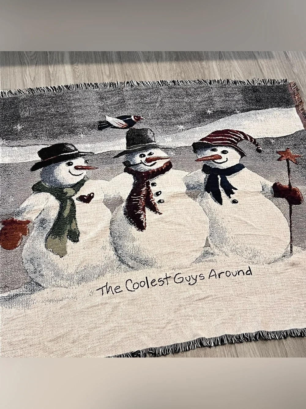 Snowman Christmas Woven Throw Blanket Fringe 49x65